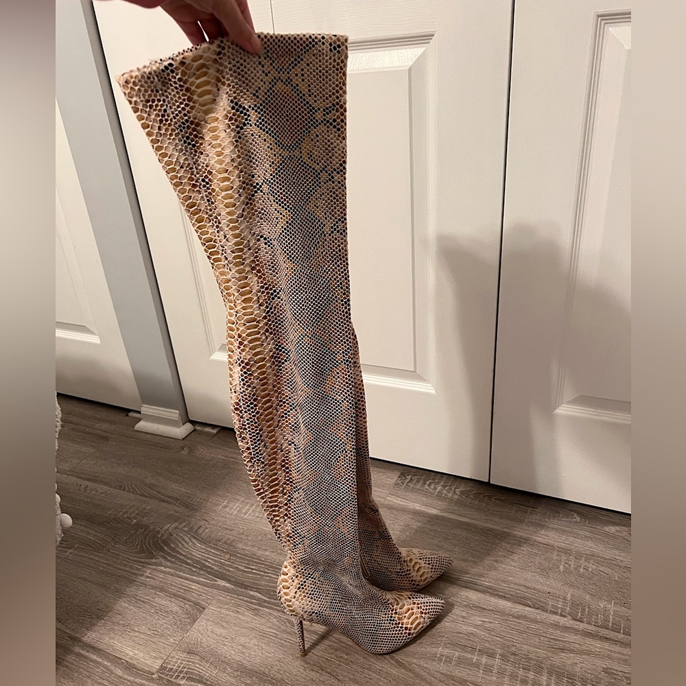 Fashion Nova thigh high snakeskin boots- never worn outside the house!